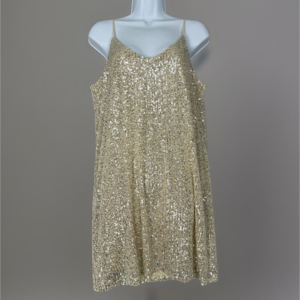 Luca & Grae‎ Womens Dress Large Silver Sequin Mini Slip Cocktail Sparkly Party